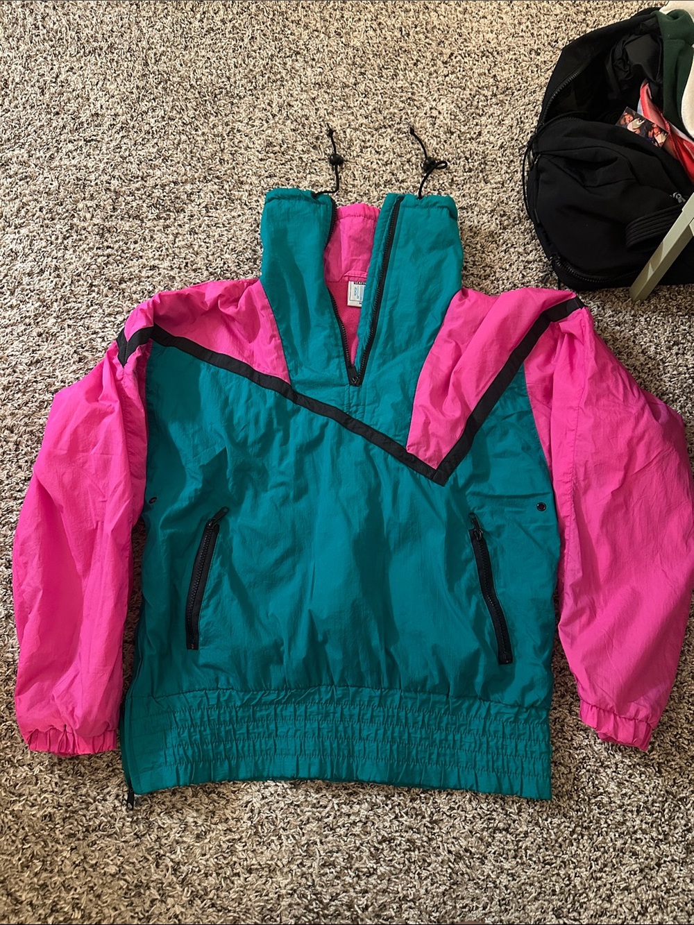 Windbreaker Jacket - Teal & Hot Pink